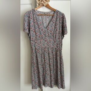 LOFT Pink and Blue Midi Sundress with Flutter Sleeves